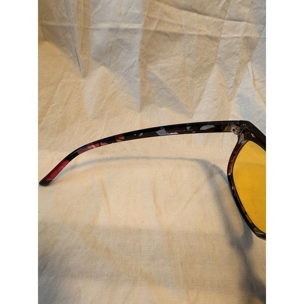 Night Vision Glasses Anti-Glare, Polarized, Unisex, Yellow Tinted Black/Flower
